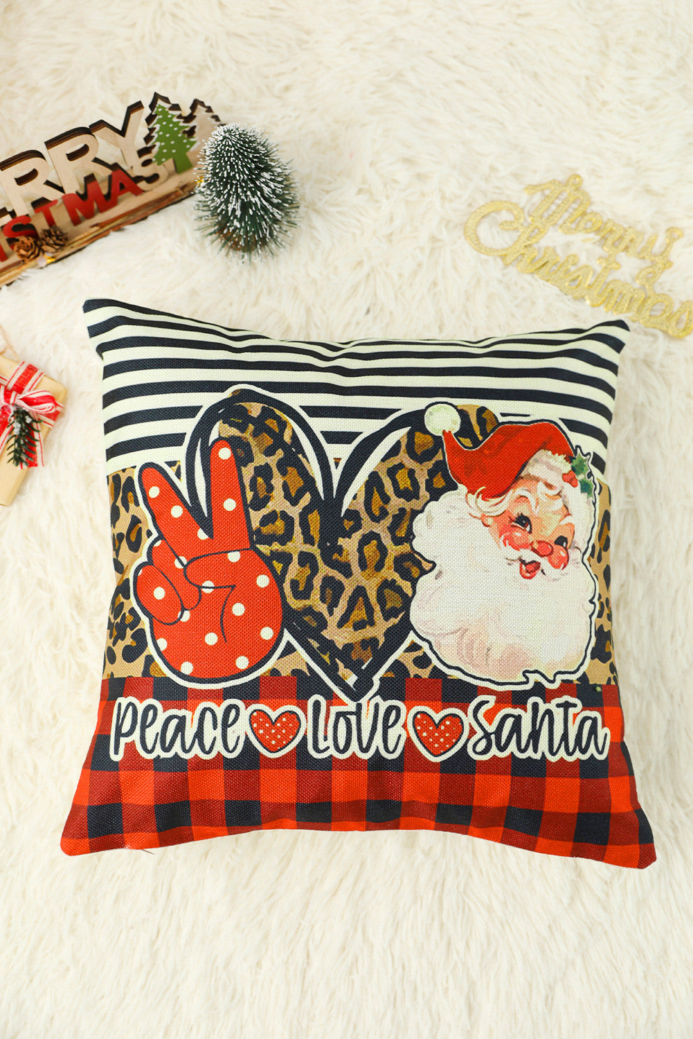 Christmas Santa Striped Plaid Graphic Holiday Pillow Cover Decoration
