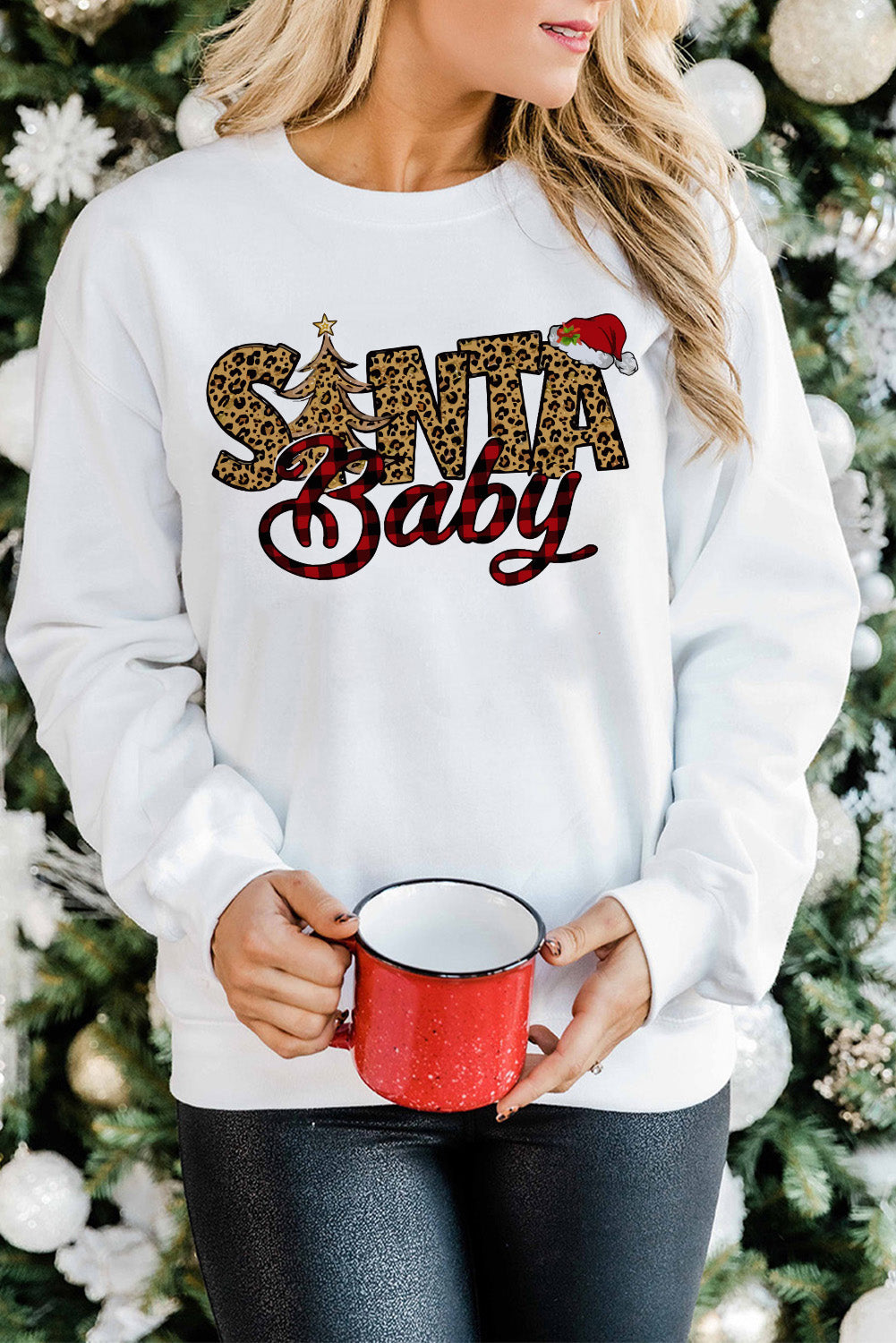 Santa Baby Christmas Sweatshirt Womens Crewneck Pullover Top