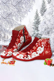 Christmas Ankle Boots Xmas Stanta Claus PU Leather Boots for Women