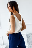 LC2567769-1-S, LC2567769-1-M, LC2567769-1-L, LC2567769-1-XL, LC2567769-1-2XL, White Deep V Neck Loose Tank Top Loose Sleeveless T Shirt Blouse