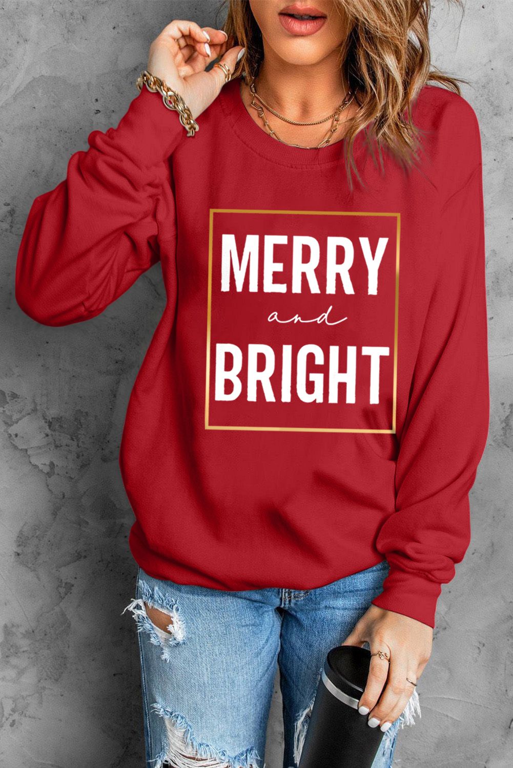 Merry And Bright Sweatshirts Casual Xmas Long Sleeve Tops