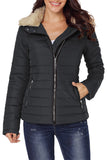 LC85117-11-XXL, LC85117-11-XL, LC85117-11-L, LC85117-11-M, LC85117-11-S, LC85117-11-2XL, Odyssey Grey Winter Coats for Women Camel Faux Fur Collar Trim Black Quilted Jacket Outerwear