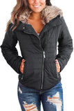 LC85117-11-XXL, LC85117-11-XL, LC85117-11-L, LC85117-11-M, LC85117-11-S, LC85117-11-2XL, Odyssey Grey Winter Coats for Women Camel Faux Fur Collar Trim Black Quilted Jacket Outerwear