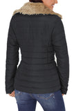 LC85117-11-XXL, LC85117-11-XL, LC85117-11-L, LC85117-11-M, LC85117-11-S, LC85117-11-2XL, Odyssey Grey Winter Coats for Women Camel Faux Fur Collar Trim Black Quilted Jacket Outerwear