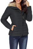 LC85117-11-XXL, LC85117-11-XL, LC85117-11-L, LC85117-11-M, LC85117-11-S, LC85117-11-2XL, Odyssey Grey Winter Coats for Women Camel Faux Fur Collar Trim Black Quilted Jacket Outerwear