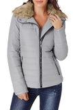 LC85117-1011-2XL, LC85117-1011-L, LC85117-1011-M, LC85117-1011-S, LC85117-1011-XL, Glacier Grey Winter Coats for Women Camel Faux Fur Collar Trim Black Quilted Jacket Outerwear