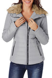LC85117-1011-2XL, LC85117-1011-L, LC85117-1011-M, LC85117-1011-S, LC85117-1011-XL, Glacier Grey Winter Coats for Women Camel Faux Fur Collar Trim Black Quilted Jacket Outerwear