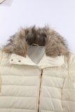 LC85117-15-XXL, LC85117-15-XL, LC85117-15-L, LC85117-15-M, LC85117-15-S, LC85117-15-2XL, Beige Winter Coats for Women Camel Faux Fur Collar Trim Black Quilted Jacket Outerwear