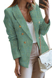 LC852370-9-S, LC852370-9-M, LC852370-9-L, LC852370-9-XL, LC852370-9-2XL, Green Double Breasted Lapel Blazers Women's Casual Office Long Sleeve Jacket