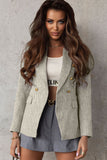 LC852370-11-S, LC852370-11-M, LC852370-11-L, LC852370-11-XL, LC852370-11-2XL, Gray Double Breasted Lapel Blazers Women's Casual Office Long Sleeve Jacket