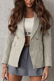 LC852370-11-S, LC852370-11-M, LC852370-11-L, LC852370-11-XL, LC852370-11-2XL, Gray Double Breasted Lapel Blazers Women's Casual Office Long Sleeve Jacket