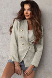 LC852370-11-S, LC852370-11-M, LC852370-11-L, LC852370-11-XL, LC852370-11-2XL, Gray Double Breasted Lapel Blazers Women's Casual Office Long Sleeve Jacket