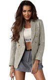 LC852370-11-S, LC852370-11-M, LC852370-11-L, LC852370-11-XL, LC852370-11-2XL, Gray Double Breasted Lapel Blazers Women's Casual Office Long Sleeve Jacket