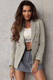 LC852370-11-S, LC852370-11-M, LC852370-11-L, LC852370-11-XL, LC852370-11-2XL, Gray Double Breasted Lapel Blazers Women's Casual Office Long Sleeve Jacket
