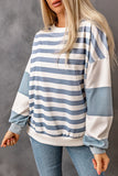 Women's Casual Color Block Drop Shoulder Striped Pullover Sweatshirt