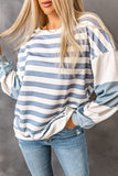 Women's Casual Color Block Drop Shoulder Striped Pullover Sweatshirt