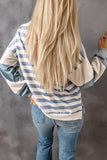 Women's Casual Color Block Drop Shoulder Striped Pullover Sweatshirt