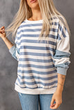 Women's Casual Color Block Drop Shoulder Striped Pullover Sweatshirt