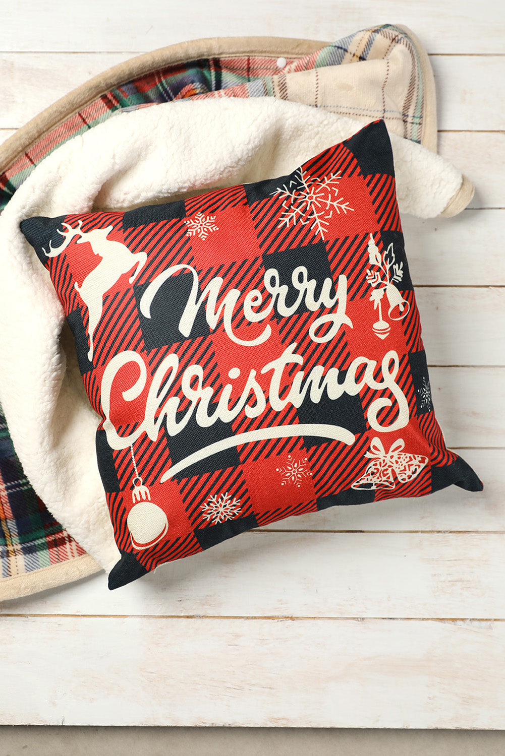 Checked Merry Christmas Throw Pillow Covers Taie d'oreiller graphique de Noël