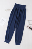 LC77345-5-S, LC77345-5-M, LC77345-5-L, LC77345-5-XL, Blue Women's High Waist Joggers Wide Band Sweatpants with Pockets