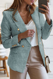 LC852370-4-S, LC852370-4-M, LC852370-4-L, LC852370-4-XL, LC852370-4-2XL, Sky Blue Double Breasted Lapel Blazers Women's Casual Office Long Sleeve Jacket