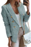 LC852370-4-S, LC852370-4-M, LC852370-4-L, LC852370-4-XL, LC852370-4-2XL, Sky Blue Double Breasted Lapel Blazers Women's Casual Office Long Sleeve Jacket