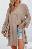 LC2552553-16-S, LC2552553-16-M, LC2552553-16-L, LC2552553-16-XL, LC2552553-16-2XL, Khaki Womens Long Sleeve Oversized Blouses Tops Button Up Bishop Sleeve Shirt