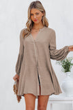 LC2552553-16-S, LC2552553-16-M, LC2552553-16-L, LC2552553-16-XL, LC2552553-16-2XL, Khaki Womens Long Sleeve Oversized Blouses Tops Button Up Bishop Sleeve Shirt