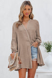 LC2552553-16-S, LC2552553-16-M, LC2552553-16-L, LC2552553-16-XL, LC2552553-16-2XL, Khaki Womens Long Sleeve Oversized Blouses Tops Button Up Bishop Sleeve Shirt