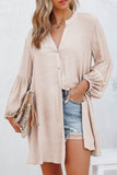 LC2552553-18-S, LC2552553-18-M, LC2552553-18-L, LC2552553-18-XL, LC2552553-18-2XL, Apricot Womens Long Sleeve Oversized Blouses Tops Button Up Bishop Sleeve Shirt