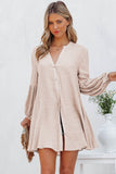 LC2552553-18-S, LC2552553-18-M, LC2552553-18-L, LC2552553-18-XL, LC2552553-18-2XL, Apricot Womens Long Sleeve Oversized Blouses Tops Button Up Bishop Sleeve Shirt