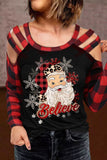 Women's Santa Claus Long Sleeve Shirt Cut Out Cold Shoulder Casual Tops