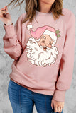 Pink Long Sleeve Tops Santa Claus Crewneck Basic  Pullover Sweatshirt