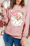 Pink Long Sleeve Tops Santa Claus Crewneck Basic  Pullover Sweatshirt