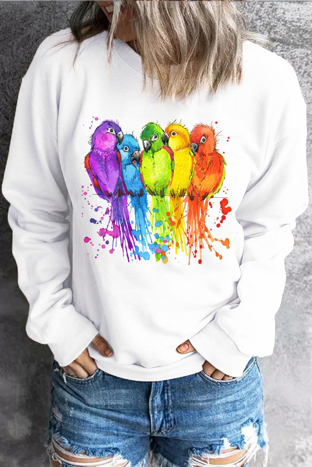 Women's Bird Crewneck Sweatshirt Casual Pullover Tops