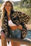 LC854211-2-S, LC854211-2-M, LC854211-2-L, LC854211-2-XL, LC854211-2-2XL, Black Women's Womens Leopard Contrast Oversized Teddy Shacket