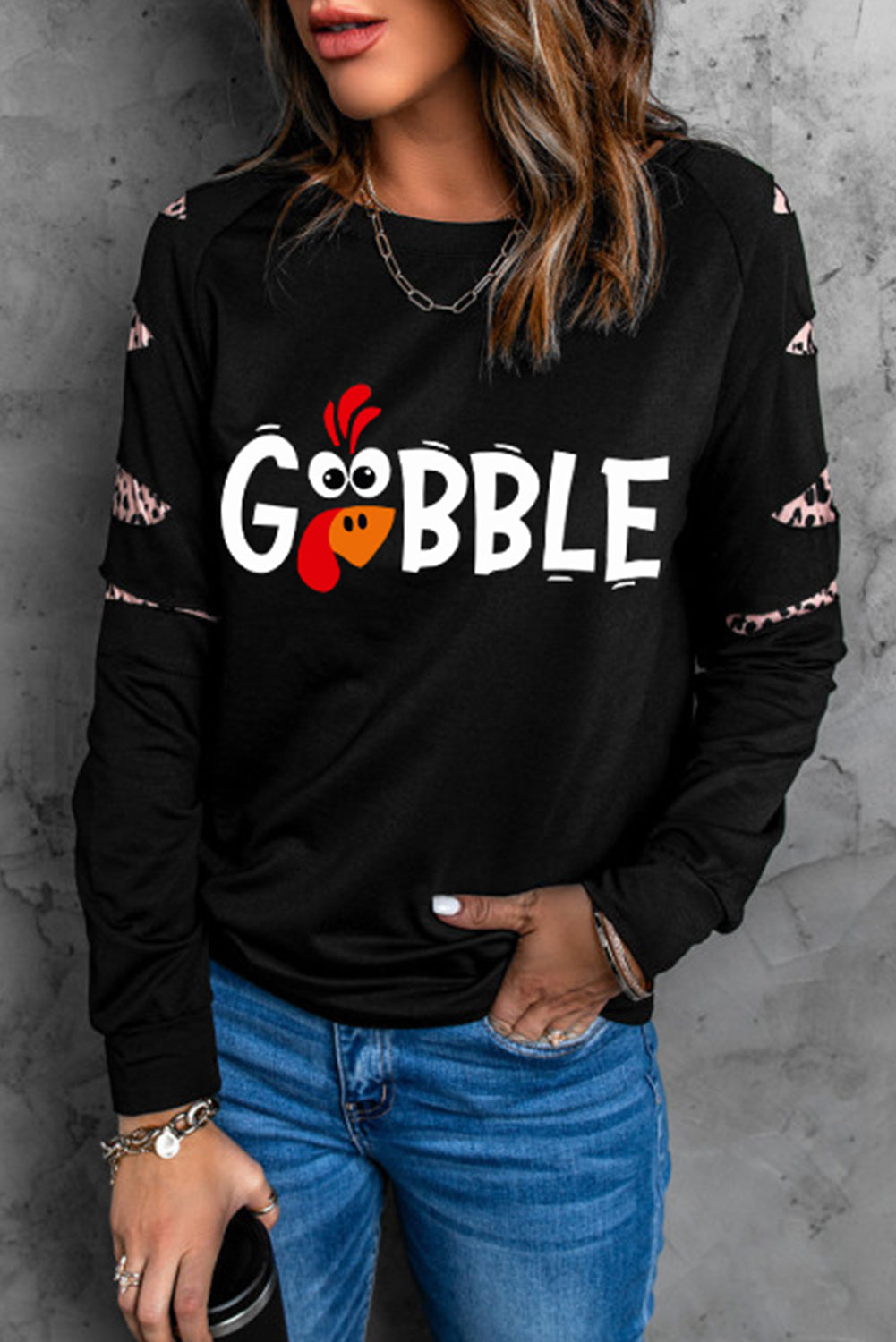 Bird Gobble Leopard Funny Casual Pullover Sweatshirt for Women