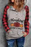 Thanksgiving Pumpkin Plaid Hoodies Long Sleeve Fall Tops