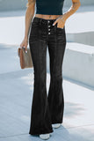 Women's High Waist Flare Jeans Button Fly Seamed Denim Pants