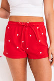 LC731198-3-S, LC731198-3-M, LC731198-3-L, LC731198-3-XL, Red Women's Cute Heart Print Drawstring Casual Lounge Shorts