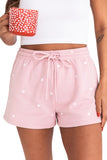LC731198-10-S, LC731198-10-M, LC731198-10-L, LC731198-10-XL, Pink Women's Cute Heart Print Drawstring Casual Lounge Shorts