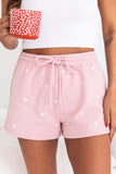 LC731198-10-S, LC731198-10-M, LC731198-10-L, LC731198-10-XL, Pink Women's Cute Heart Print Drawstring Casual Lounge Shorts
