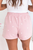 LC731198-10-S, LC731198-10-M, LC731198-10-L, LC731198-10-XL, Pink Women's Cute Heart Print Drawstring Casual Lounge Shorts