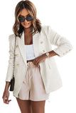 LC852370-1-S, LC852370-1-M, LC852370-1-L, LC852370-1-XL, LC852370-1-2XL, White Double Breasted Lapel Blazers Women's Casual Office Long Sleeve Jacket