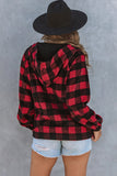 LC25312460-3-S, LC25312460-3-M, LC25312460-3-L, LC25312460-3-XL, LC25312460-3-2XL, Red Women’s Pullover Hoodie Buffalo Plaid Zipped Front Sweatshirt