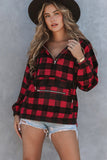 LC25312460-3-S, LC25312460-3-M, LC25312460-3-L, LC25312460-3-XL, LC25312460-3-2XL, Red Women’s Pullover Hoodie Buffalo Plaid Zipped Front Sweatshirt