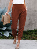 LC77345-1017-S, LC77345-1017-M, LC77345-1017-L, LC77345-1017-XL, Brown Women's High Waist Joggers Wide Band Sweatpants with Pockets