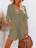 PCD3778-9-S, PCD3778-9-M, PCD3778-9-L, PCD3778-9-XL, Green Women's Swimsuit Cover Up Kimono Cardigan Short Sleeve Button Down Mini Short Blouse Dress