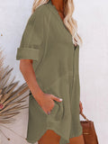 PCD3778-9-S, PCD3778-9-M, PCD3778-9-L, PCD3778-9-XL, Green Women's Swimsuit Cover Up Kimono Cardigan Short Sleeve Button Down Mini Short Blouse Dress