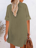 PCD3778-9-S, PCD3778-9-M, PCD3778-9-L, PCD3778-9-XL, Green Women's Swimsuit Cover Up Kimono Cardigan Short Sleeve Button Down Mini Short Blouse Dress